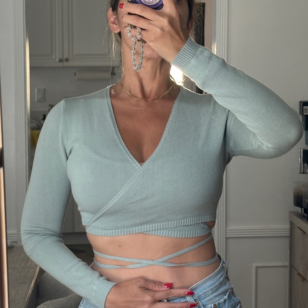 Astr the Label- Light Mint green Wrap Crop Top